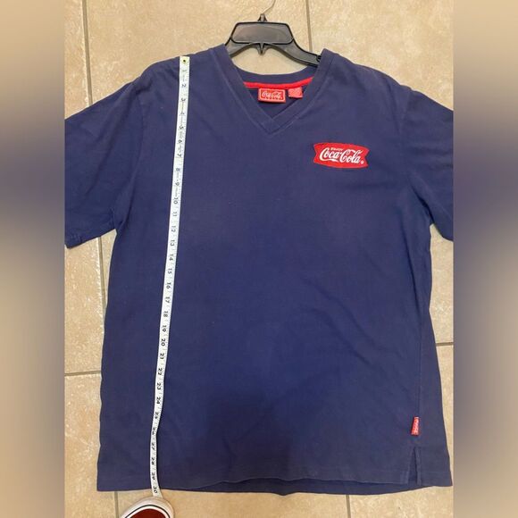 Coca Cola Navy V Neck Embroidered Logo Short Sleeve T-Shirt - 18/20W - Picture 5 of 6